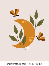 poster with moon, leaf, butterfly