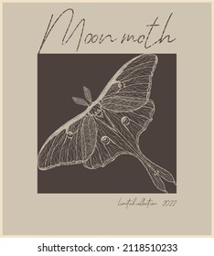 Poster moon moth in vintage style.