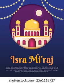 a poster for a mosque called Isra Mi'raj with a blue background