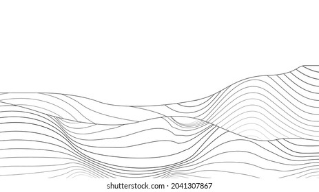 Poster with mountain landscape  in line art style  .Minimal design  . Trendy brochure . Vector illustration .