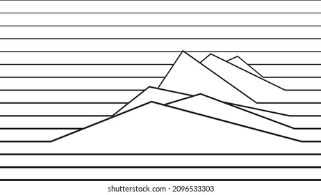 Poster with mountain landscape  in line art style  .Minimal design  . Trendy brochure . Vector illustration .