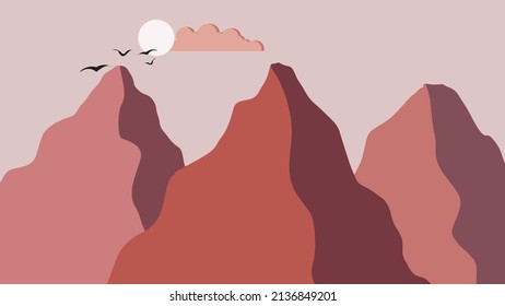 Poster with mountain landscape  in sunset  . Trendy brochure . Vector illustration .