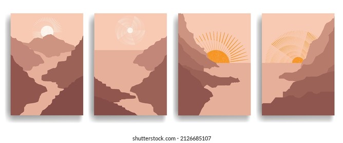 Poster with mountain landscape  . Trendy brochure . Vector illustration .