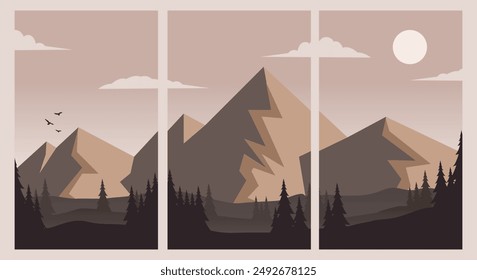 poster mountains  landscape set, 3 piece nature art, mountain vector illustration design 