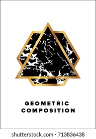 Poster for music event with geometric shapes, triangle and polygon with marbled texture.