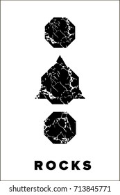 Poster for music event with geometric shapes, triangle and polygon with halftone and marbled texture.