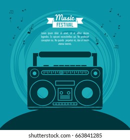 poster music festival in blue background with cassette tape player