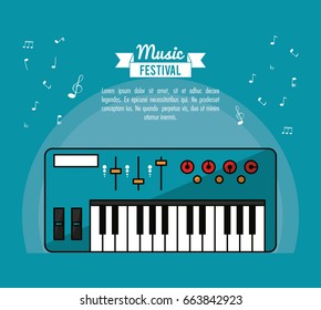 poster music festival in blue background with electronic piano