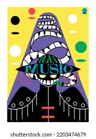 Poster for music festival. Creative banner with musician silhouette and piano keys ribbon. Design element in modern style for invitations. Cartoon flat vector illustration isolated on white background