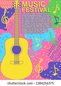 poster music festival rock guitar colorful vector illustration Music poster modern flyer template Jazz music band card flat design