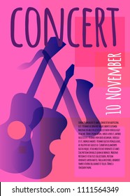 Poster with musical instruments, concert placard, art composition. Vector illustration