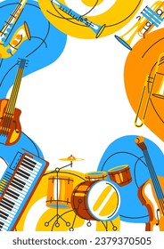 Poster with musical instruments. Jazz, blues and classical music.