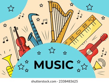 Poster of musical instruments. For social media, event poster, postcard, invitation, cover, banner. Vector illustration EPS10