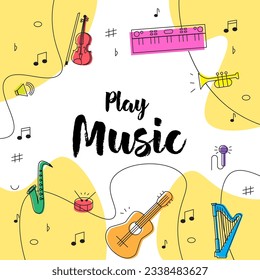 Poster of musical instruments. For social media, event poster, postcard, invitation, cover, banner. Vector illustration EPS10