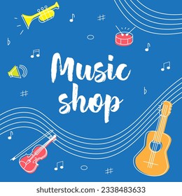 Poster of musical instruments. For social media, event poster, postcard, invitation, cover, banner. Vector illustration EPS10