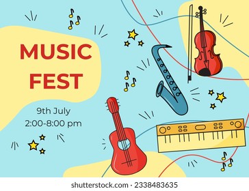 Poster of musical instruments. For social media, event poster, postcard, invitation, cover, banner. Vector illustration EPS10