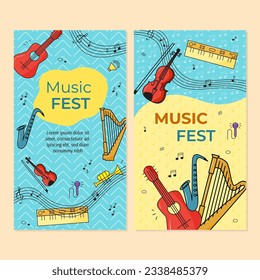 Poster of musical instruments. Social Media Stories Flat Cartoon Hand Drawn Templates Background Illustration. Vector illustration EPS10