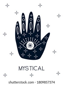poster with mystical hand - vector illustration, eps