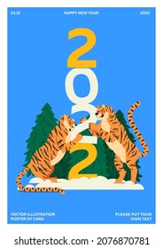 Afiche del Nuevo 2022. Ilustración vectorial del año del tigre. Imagen del año nuevo para un afiche, fondo o tarjeta. Imagen de estilo desgarrado por el calendario de China Oriental