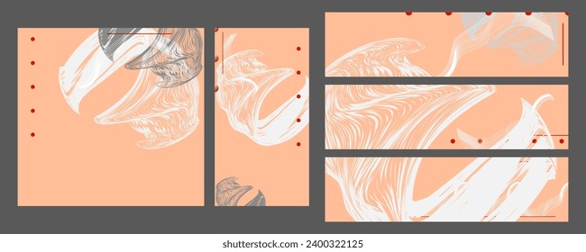 Poster new design Japanese style templates set invitations new color Peach Fuzz background to beauty texture from lines abstract backgrounds