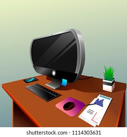 poster new modern office workplace with pc laptop mouse 