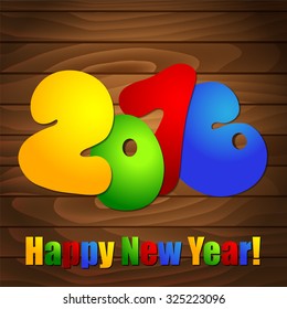 Poster for new year. 2016 on wooden background.