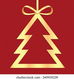 Poster for New Year with Christmas decorations on the knitted background.Happy New Year background with Christmas tree