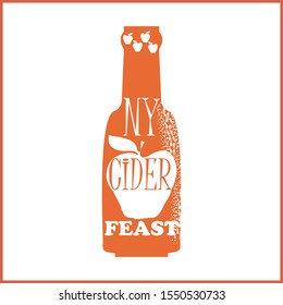 Poster for the New York Cider Week Festival. Vector illustration. Apples and bottle of cider. Text NY CIDER FEAST.