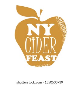 Poster for the New York Cider Week Festival. Vector illustration. Apples and bottle of cider. Text NY CIDER FEAST.
