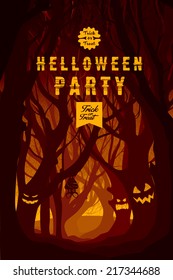 Poster with night forest for Happy Halloween party 