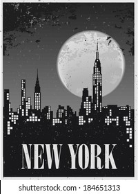 Poster of a night in New York against the backdrop of a full moon