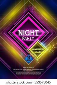 Poster of night party. Banner for night club. Gorgeous music party poster. 