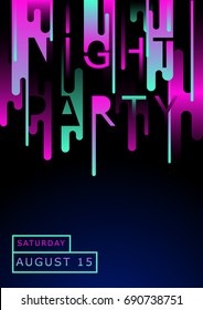 Poster for night party in modern style. Abstract composition made up of rounded shapes and letters. Colorful dynamic design. Modern club party poster.