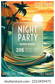 Poster for night party.Flyer design template.Set flyer for dance club party.Concept design for banner.Layout invitation.Layout cover booklet.Sea or ocean waves.Vector wallpaper.Poster template.