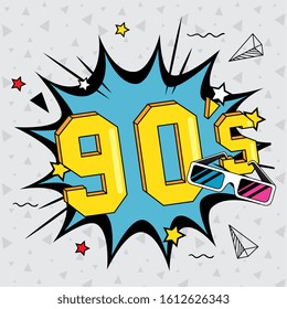 poster of nineties lettering with glasses vector illustration design