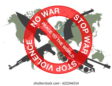 Poster "No war, stop war, stop violence and peace to the world" vector illustration