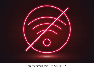 Poster Kein WiFi-Signal, Verbindung, Text Rot Neon Leuchten, auf dem Hintergrund einer Ziegelmauer, für Nachtclub, Bar