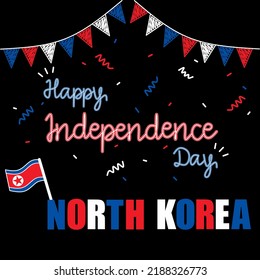 Poster of North Korea National Liberation Day or North Korea Independence Day Commemoration with retro neon style. North Korea flag. August 15th. Vector banner illustration.