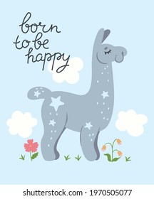 Poster for nursery with a llama. Vector graphics.