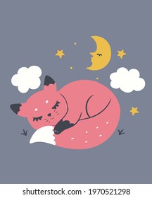 Poster for the nursery with a sleeping fox. Vector graphics.