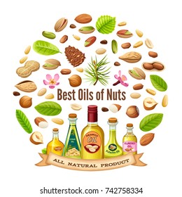 Poster nuts oils. Vector illustration for brochure presentation.
