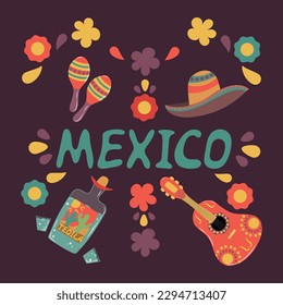 Poster with objects of Mexican culture