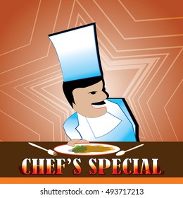 Poster- offering a chef's special menu for a delicious meal.