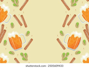 poster for the Oktoberfest holiday with a snack and glasses of beer, namely pints of beer, crackers and pistachios placed on the sides of the poster, vector