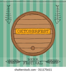 Poster for Oktoberfest with tun, fish bones and whey. Rough hand drawn lines