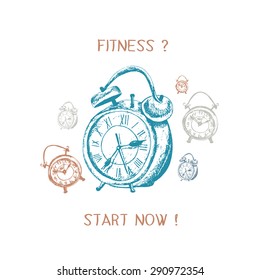 Poster with old alarm clock.