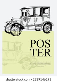 poster old car of sketch retro, for background, collection, art print, postcard, banner. classic vintage poster old car.
