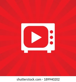 Poster old fashioned TV on red beams background. 