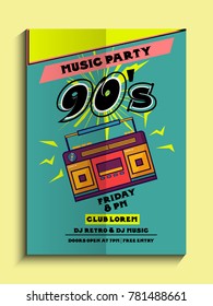 Poster on 90's music party decorate with music deck.