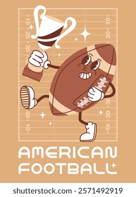 Poster on american football theme. Banner invitation to football match. Team game. Pattern with ball, referee whistle and helmet. Vector illustration in flat cartoon style.